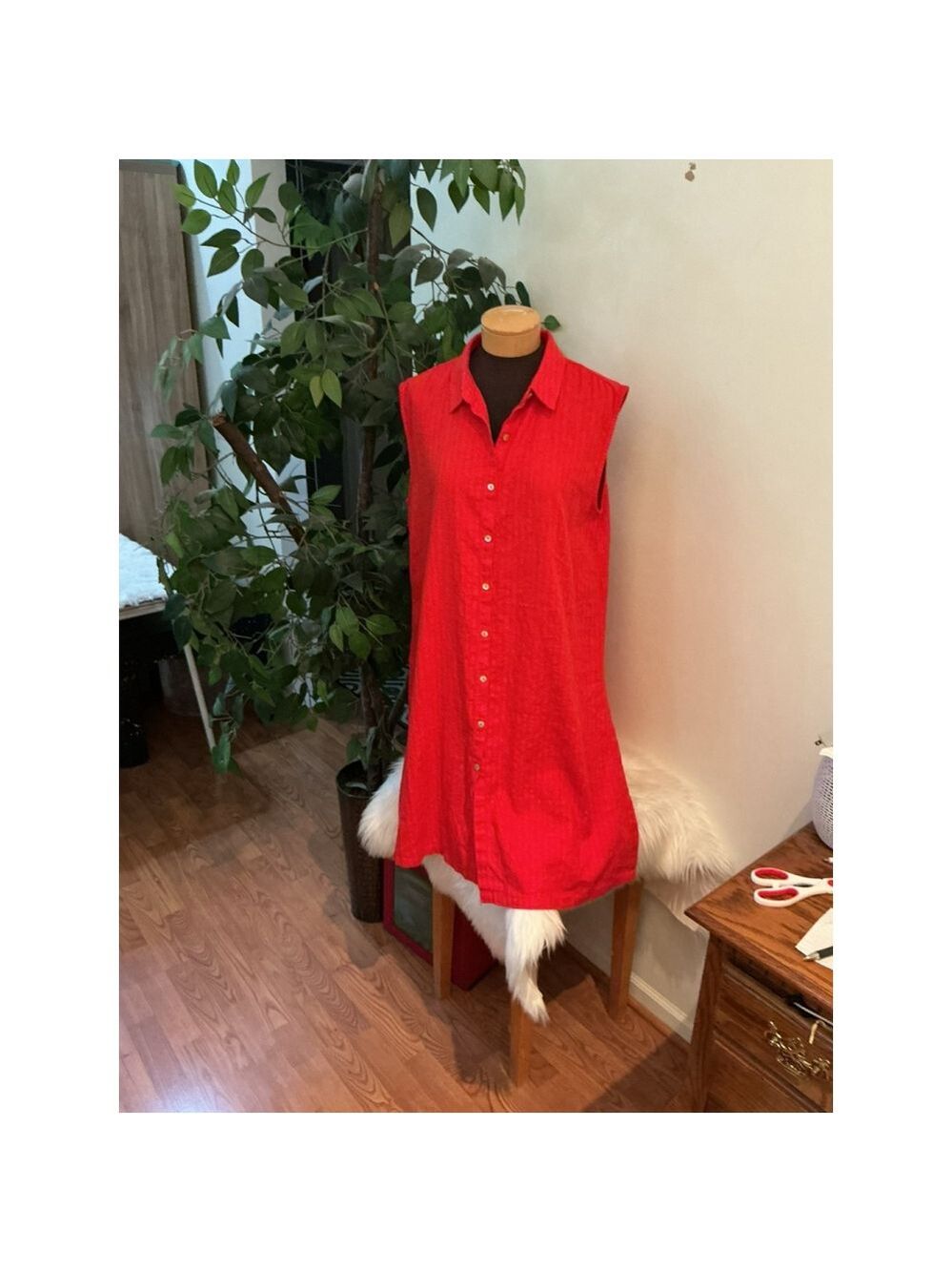 Marc New York linen Red Sleeveless Shirt Dress Womans Size Large NWT - Picture 2 of 12